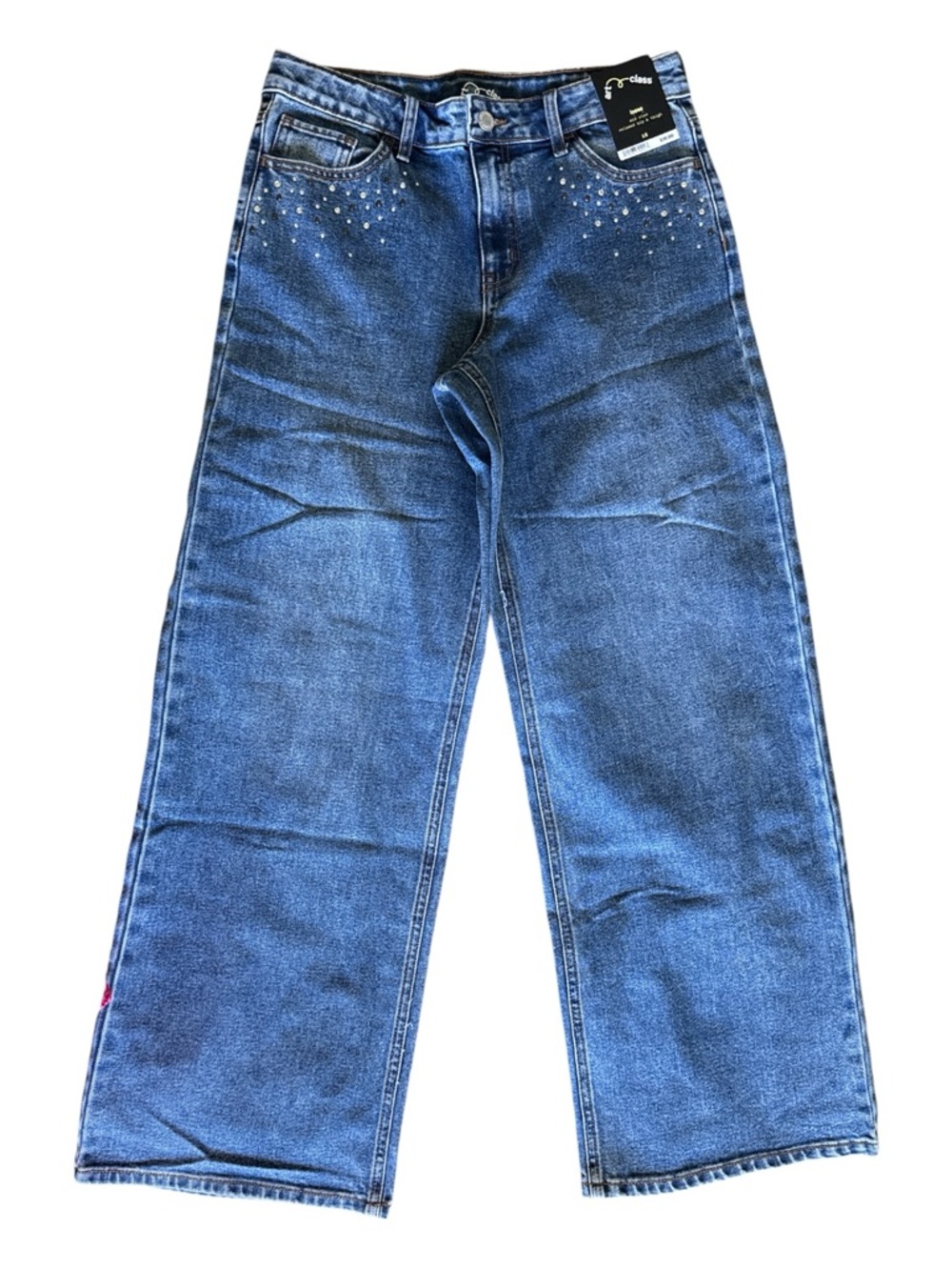 Art Class Girls Size 18 Women Petite 6 Wide Leg Jeans Rhinestone Embellished NWT